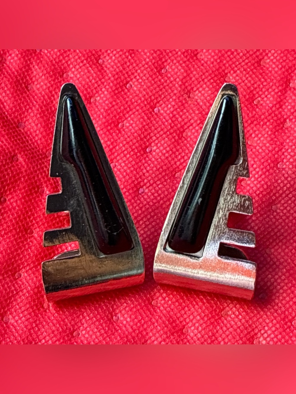 Versace Black and Silver Geometric Triangle Clip Earrings